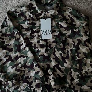Zara Camouflage Button Down Shirt - Green and Brown